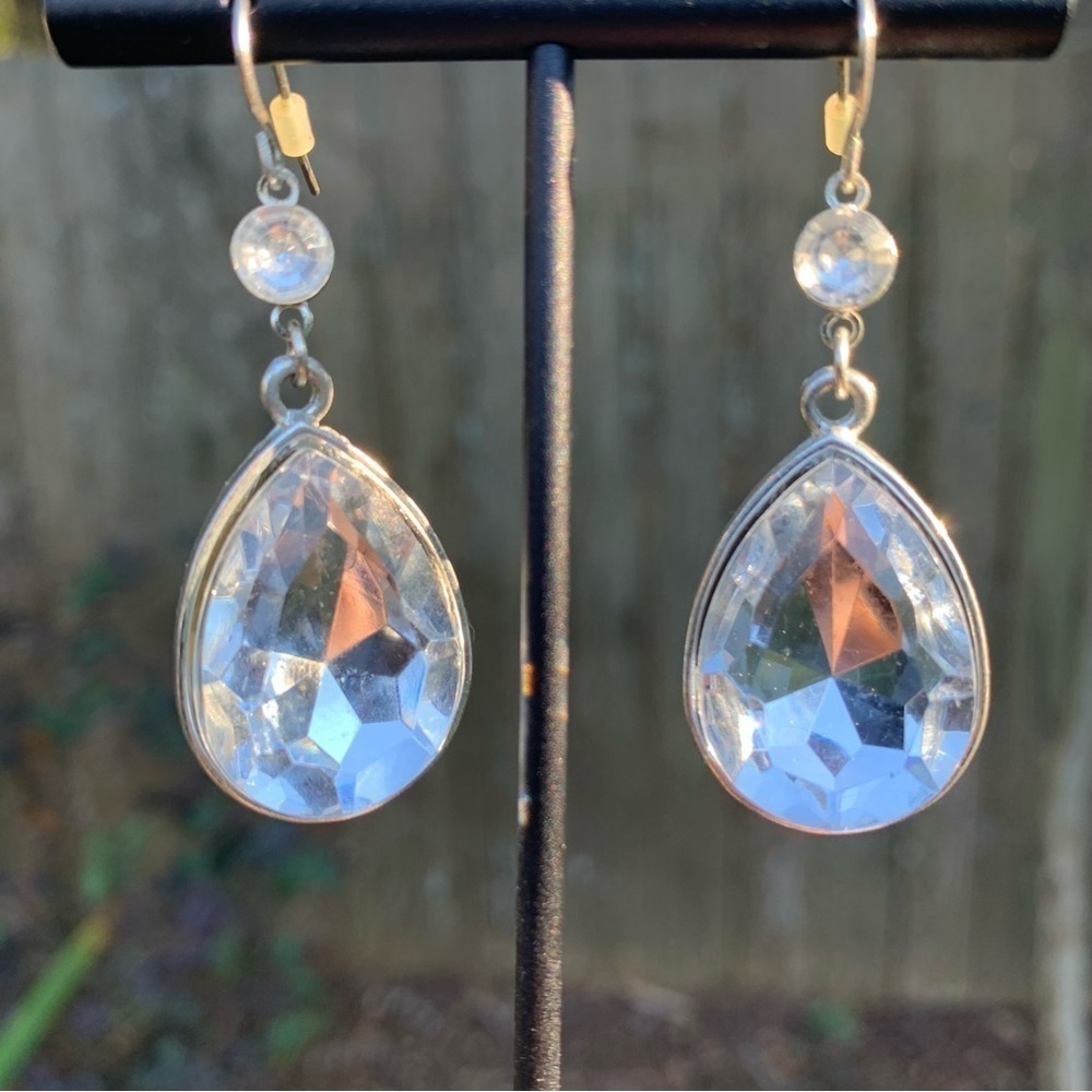 crystal teardrop dangle drop statement earrings party glam formal sparkly - Picture 6 of 13